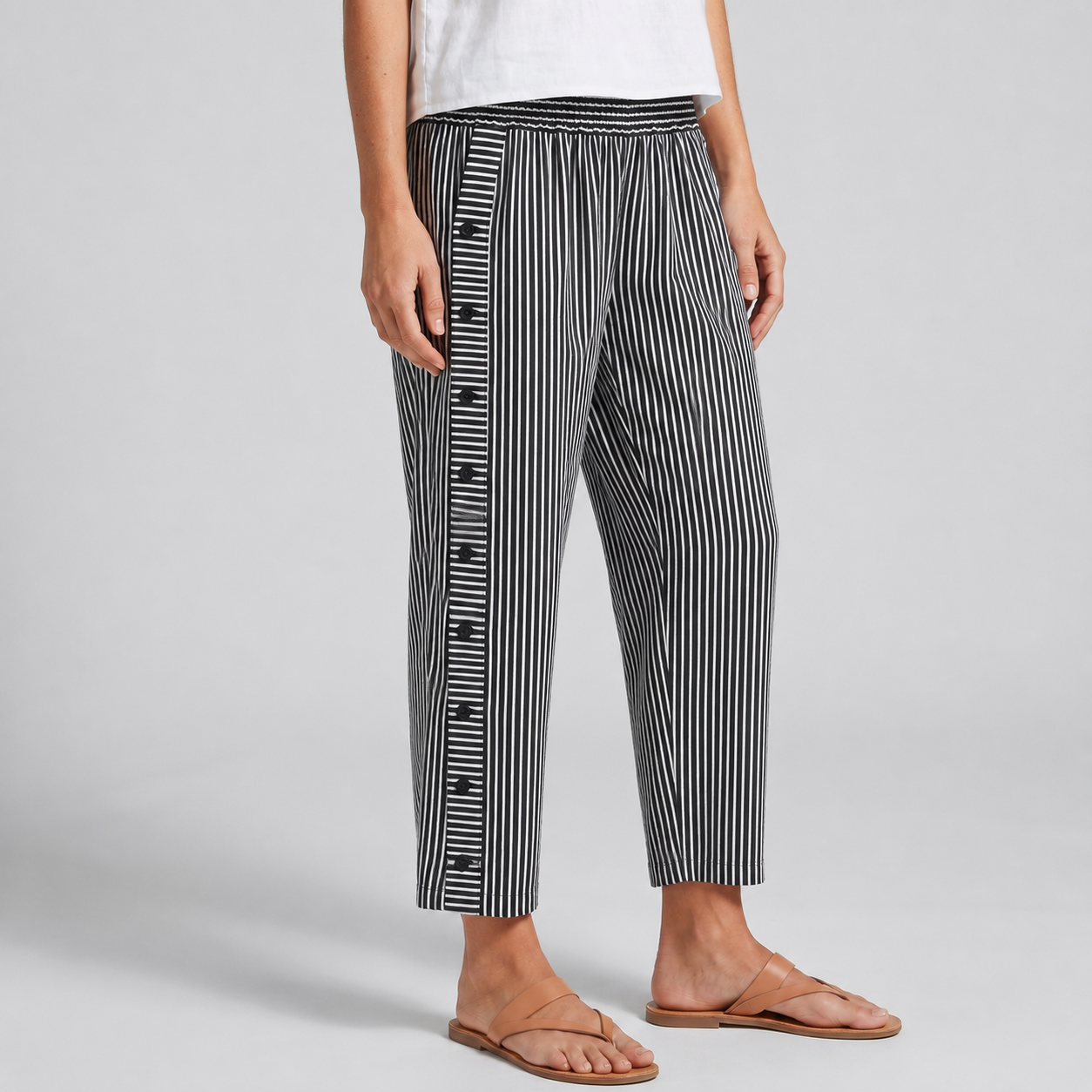 Tess | Striped Panel Button Trousers