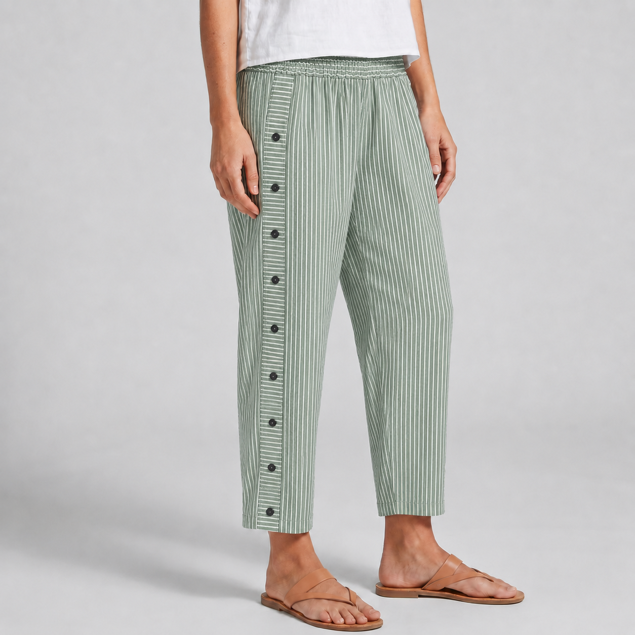 Tess | Striped Panel Button Trousers