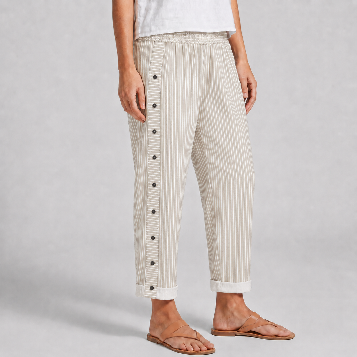 Tess | Striped Panel Button Trousers